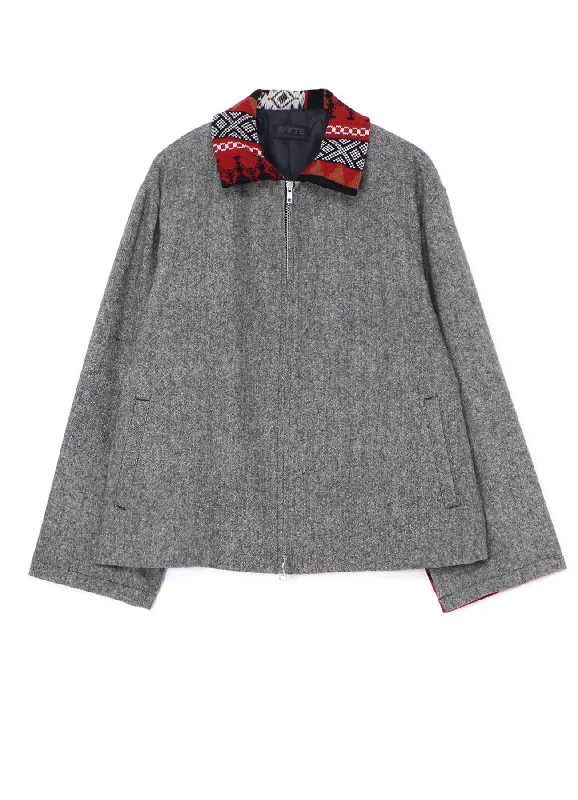 Weekend Specials Just for You ETERMINE NEP TWEED + NORDIC PATTERN KNIT ZIPPER BLOUSON