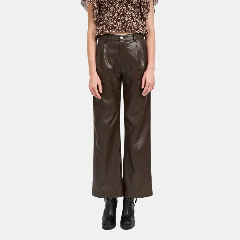 Massive Savings Wide Leg Leather Pants (Chocolate)