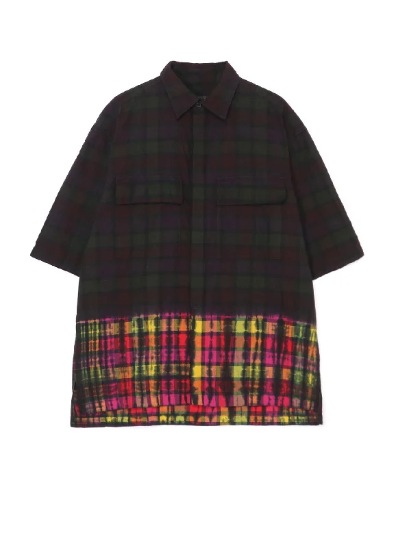 Bargain Blast INDIAN MADRAS CHECK TIE-DIE HALF-SLEEVE BIG SHIRT WITH FLAP POCKETS