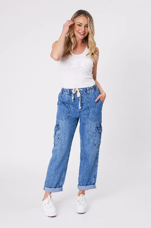 Deal Alert Shine On Label Xander Denim Cargo Jogger Blue
