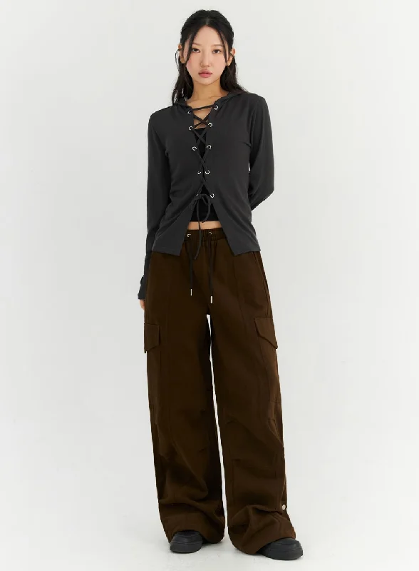 Clearance Sale Wide-Leg Cargo Sweat Pants CN303