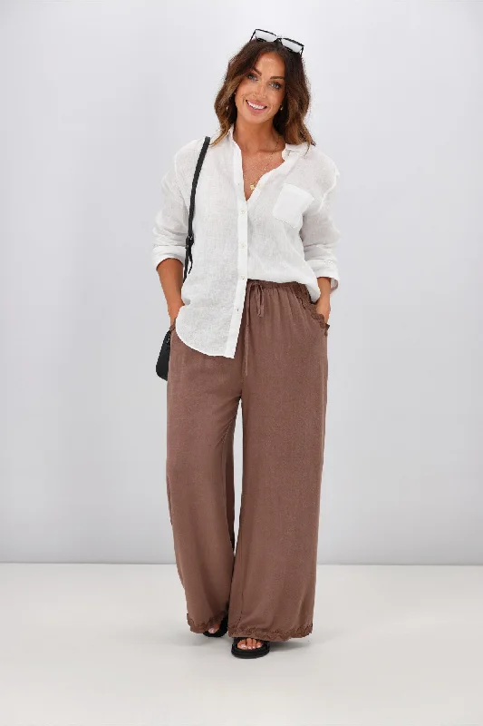 Weekend Deals That Dazzle Grace & Co Ric Rac Trim Linen Pants Chocolate