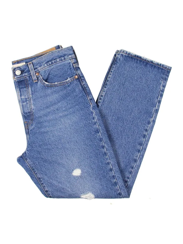 Exclusive Savings Wedgie Womens Button Fly Distressed Straight Leg Jeans