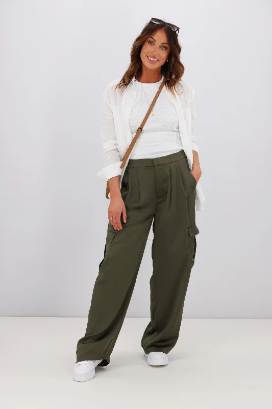 Time-Limited Offer Shine On Label Julio Satin Cargo Pants Olive