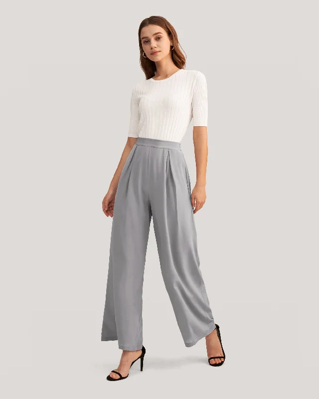 Super Deal Smooth Silk Wide Leg Cropped Pants Classy