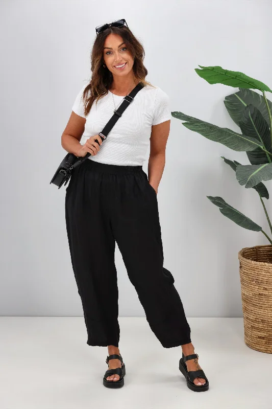 Reduced Price Cali & Co Linen Pant with Side Pocket Black