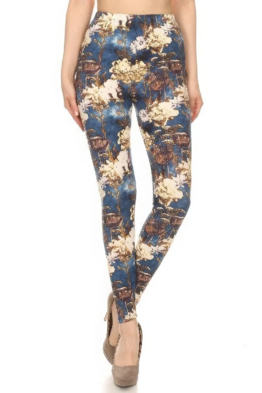 Best Choice Floral Printed High Waisted Leggings With An Elastic Waist