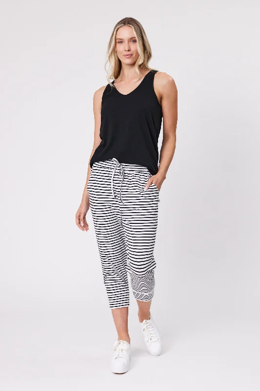 Weekend Discounts to Enjoy Shine On Essentials Stripe Pant White Black Stripe