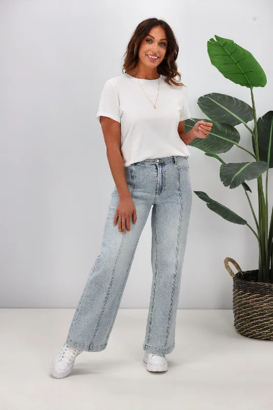 Limited Offer Shine On Label Phoenix Wide Leg Panel Jean Washed Blue