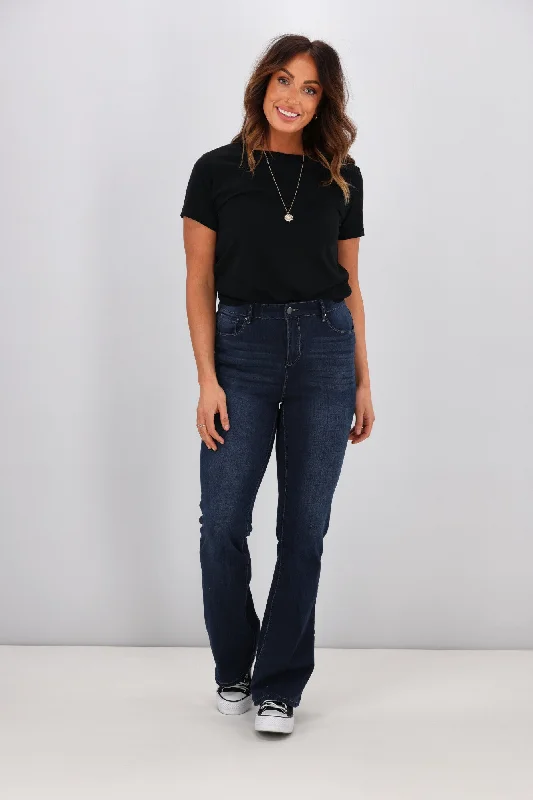 Deal of the Day Shine On Label Sculpt Bootleg Jeans Full Length Super Dark Indigo