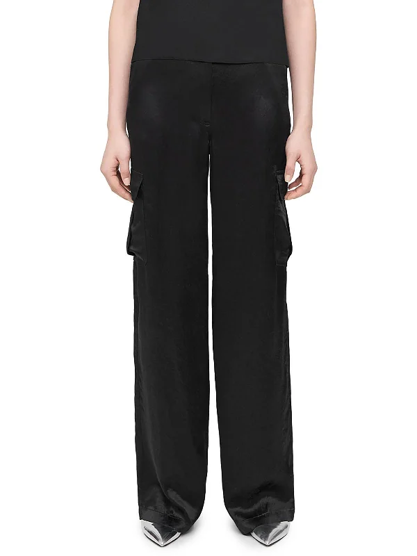 Weekend Discounts to Delight Womens Mid-Rise Wide Leg Cargo Pants