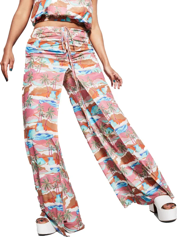 Extra Savings Womens Tropical Printed Drawstring Wide Leg Pants