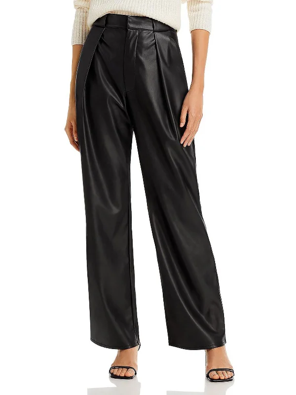Weekend Special Womens Faux Leather High Waist Wide Leg Pants