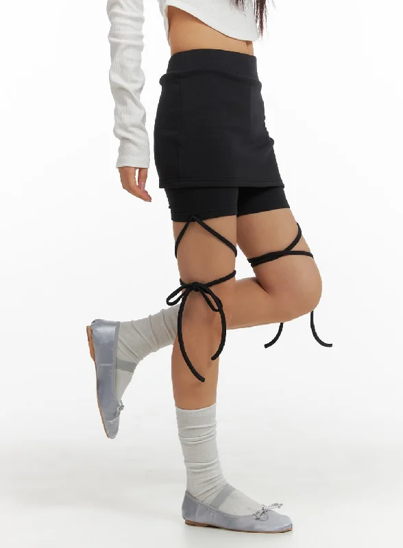 Hot Deal Solid Knotted Wrap Mini Skort CM412