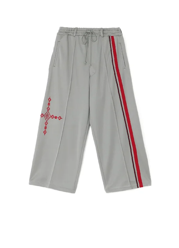 Weekend Deals That Please PE/SMOOTH JERSEY GEOMETRIC PATTERN EMBROIDERY TAPE LINE WAIST DRAWSTRING WIDE PANTS