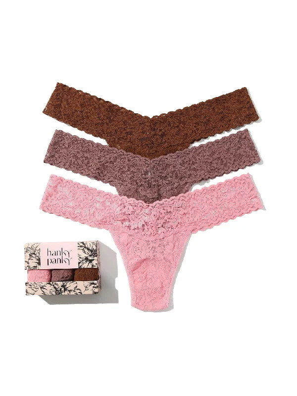 Online Only 3 Pack Signature Lace Low Rise Thongs In Printed Box Pink Lady