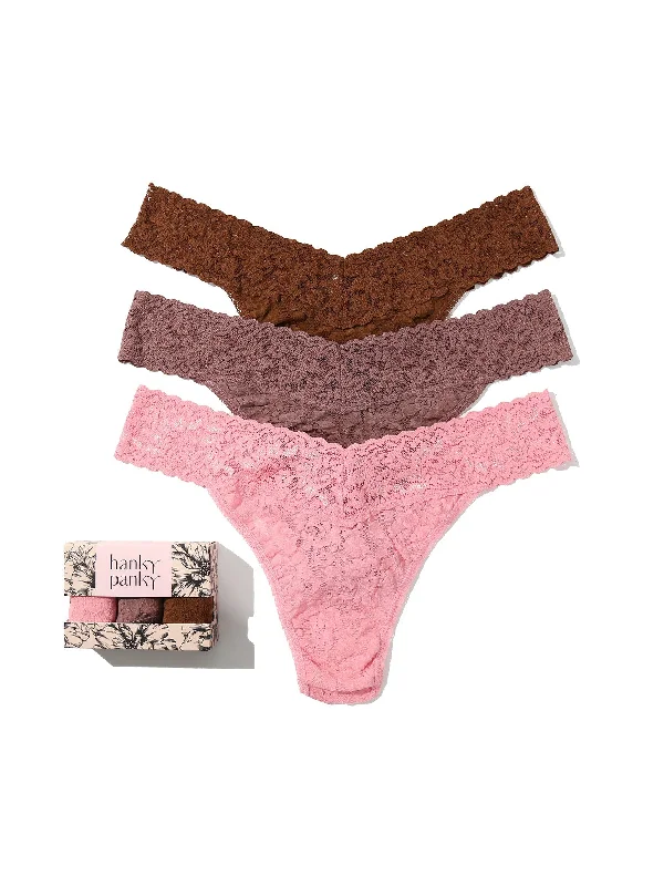 Lowest Price 3 Pack Signature Lace Original Rise Thongs In Printed Box Pink Lady