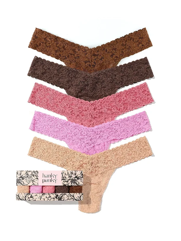 Extra Savings 5 Pack Signature Lace Low Rise Thongs In Printed Box Macchiato