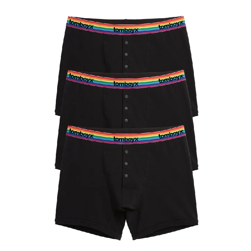 Reduced Price 6" Fly Boxer Briefs 3-Pack - Cotton Black Rainbow Logo