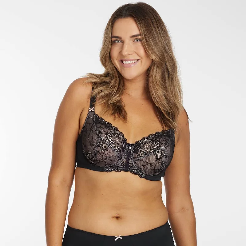 Daily Deals Mesh Lace Full Cup Bra - Black Peach Whip