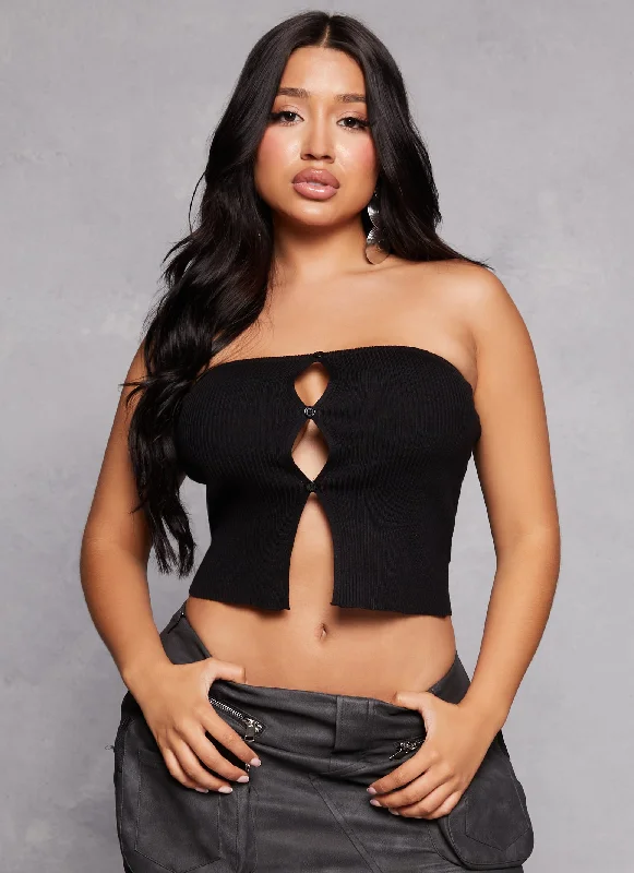 Blowout Sale Ribbed Knit Button Front Tube Top