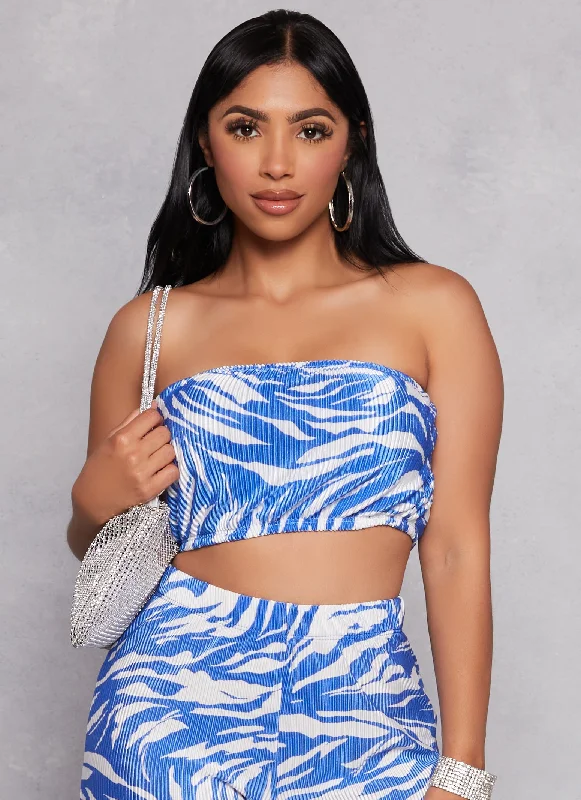 Price Drop Plisse Printed Cropped Tube Top