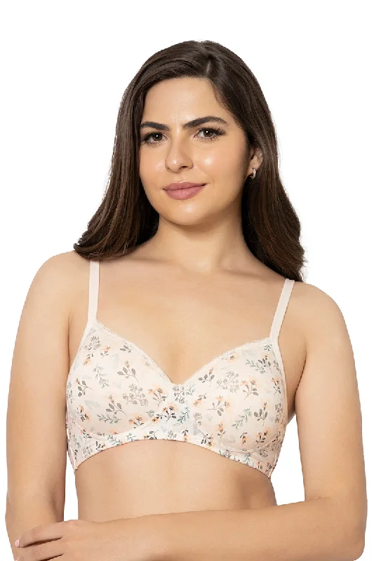 Super Savings Cotton Casuals Padded Non-Wired Printed T-Shirt Bra - Cotton Bloom Print