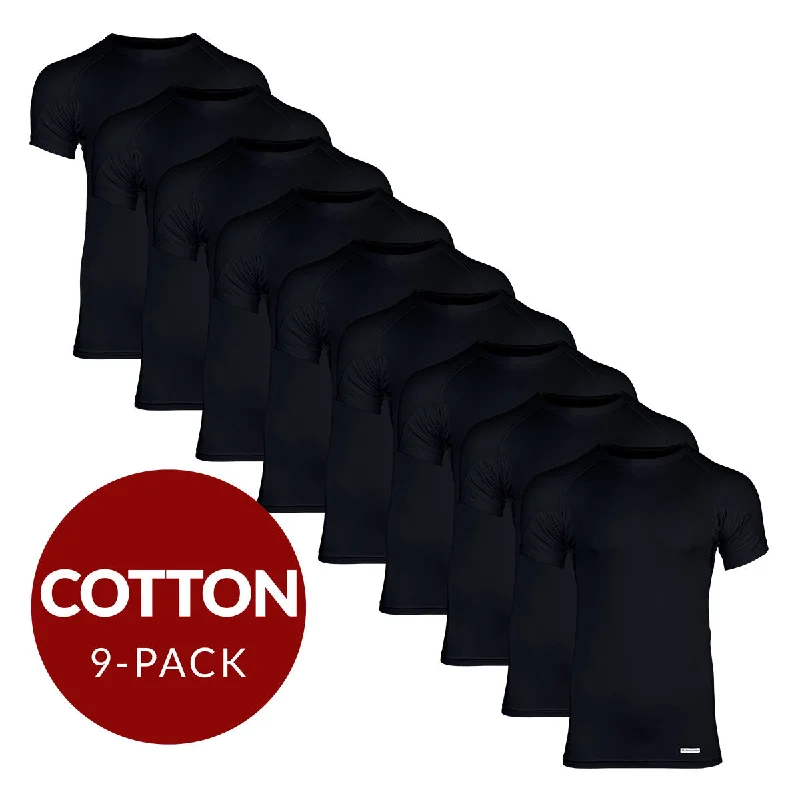 Special Price Crew Neck Cotton Sweat Proof Undershirt For Men - Black 9-Pack