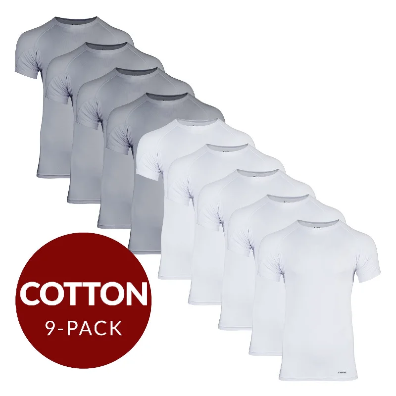 Reduced Prices Crew Neck Cotton Sweat Proof Undershirt For Men - Mix 9-Pack (5x White, 4x Grey) Reduced Prices Crew Neck Cotton Sweat Proof Undershirt For Men - Mix 9-Pack (5x White, 4x Grey)