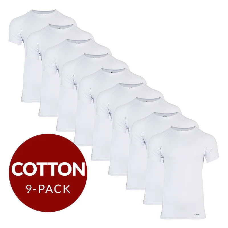 Steals and Deals Crew Neck Cotton Sweat Proof Undershirt For Men - White 9-Pack