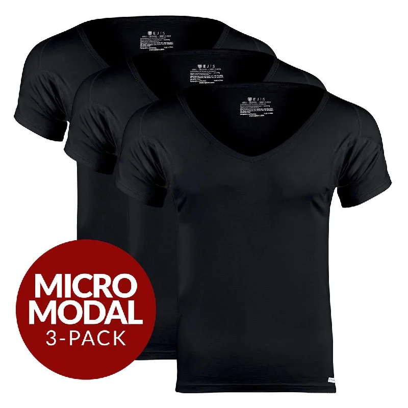 Mega Deal Deep V Micro Modal Sweat Proof Undershirt For Men - Black 3-Pack