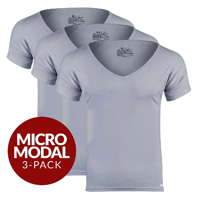 Deal Zone Deep V Micro Modal Sweat Proof Undershirt For Men - Grey 3-Pack