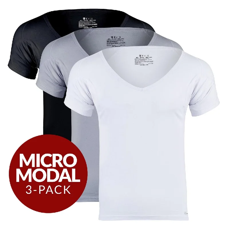 Closeout Sale Deep V Micro Modal Sweat Proof Undershirt For Men - Mix 3-Pack (1x White, Black, Grey) Closeout Sale Deep V Micro Modal Sweat Proof Undershirt For Men - Mix 3-Pack (1x White, Black, Grey)