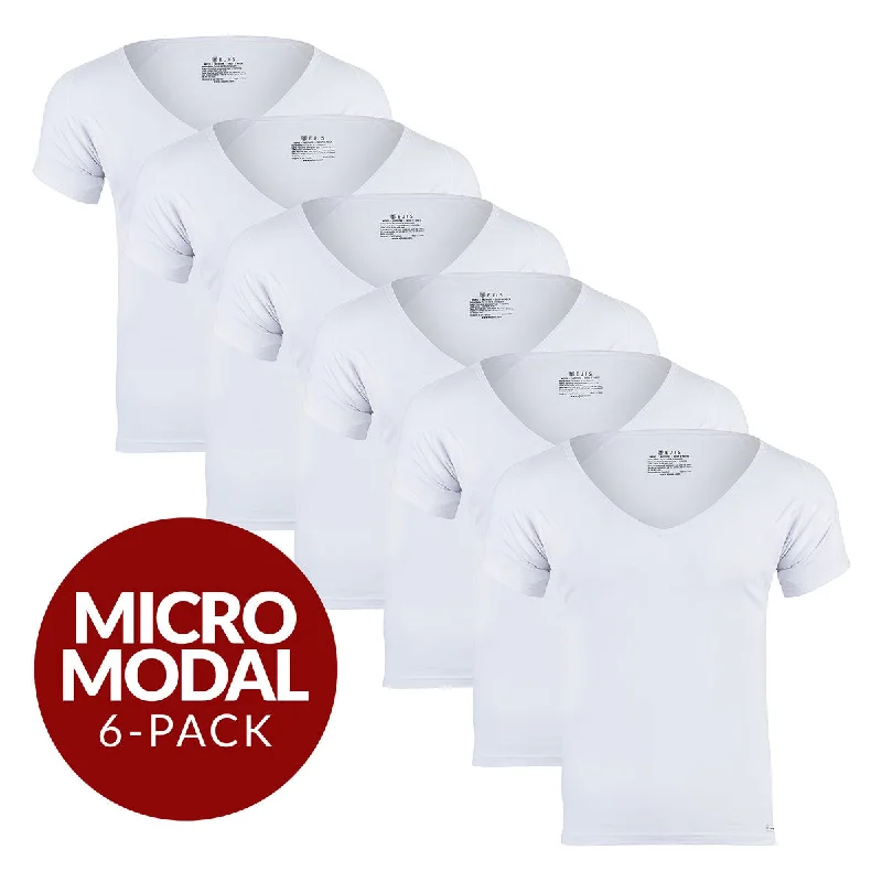 Inventory Reduction Deep V Micro Modal Sweat Proof Undershirt For Men - White 6-Pack
