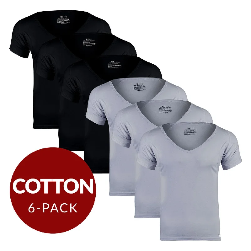 Exclusive Savings Deep V Cotton Sweat Proof Undershirt For Men - Mix 6-Pack (3x Black, Grey)