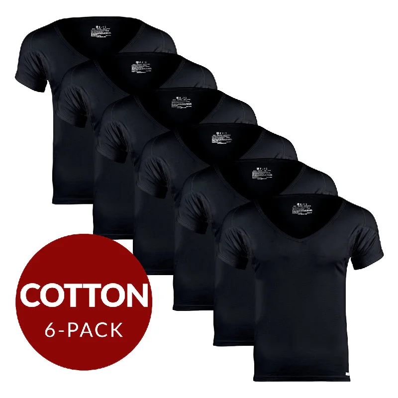 New Markdowns Deep V Cotton Sweat Proof Undershirt For Men - Black 6-Pack