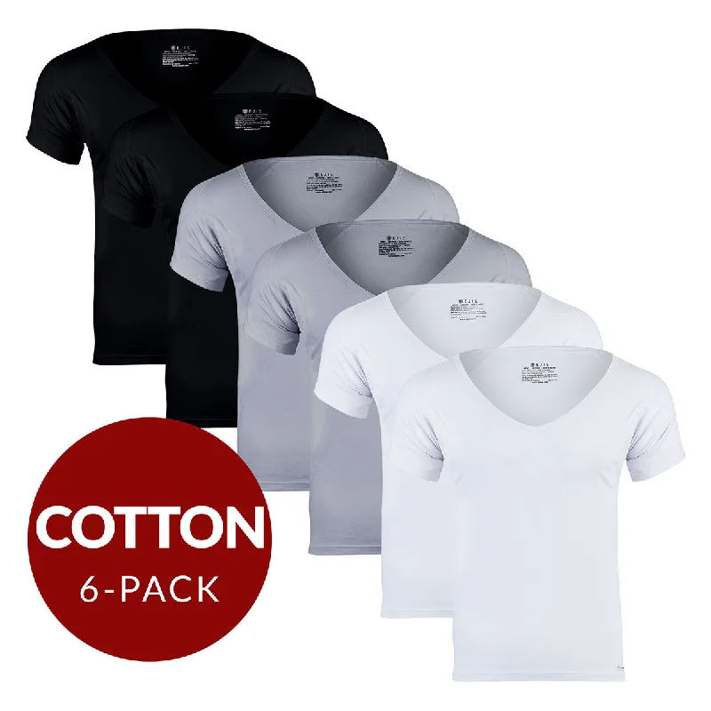 Markdowns Deep V Cotton Sweat Proof Undershirt For Men - Mix 6-Pack (2x White, Black, Grey) Markdowns Deep V Cotton Sweat Proof Undershirt For Men - Mix 6-Pack (2x White, Black, Grey)