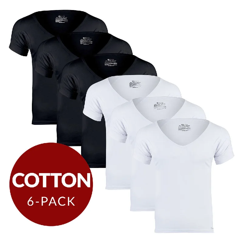 Limited Availability Deep V Cotton Sweat Proof Undershirt For Men - Mix 6-Pack (3x White, Black) Limited Availability Deep V Cotton Sweat Proof Undershirt For Men - Mix 6-Pack (3x White, Black)