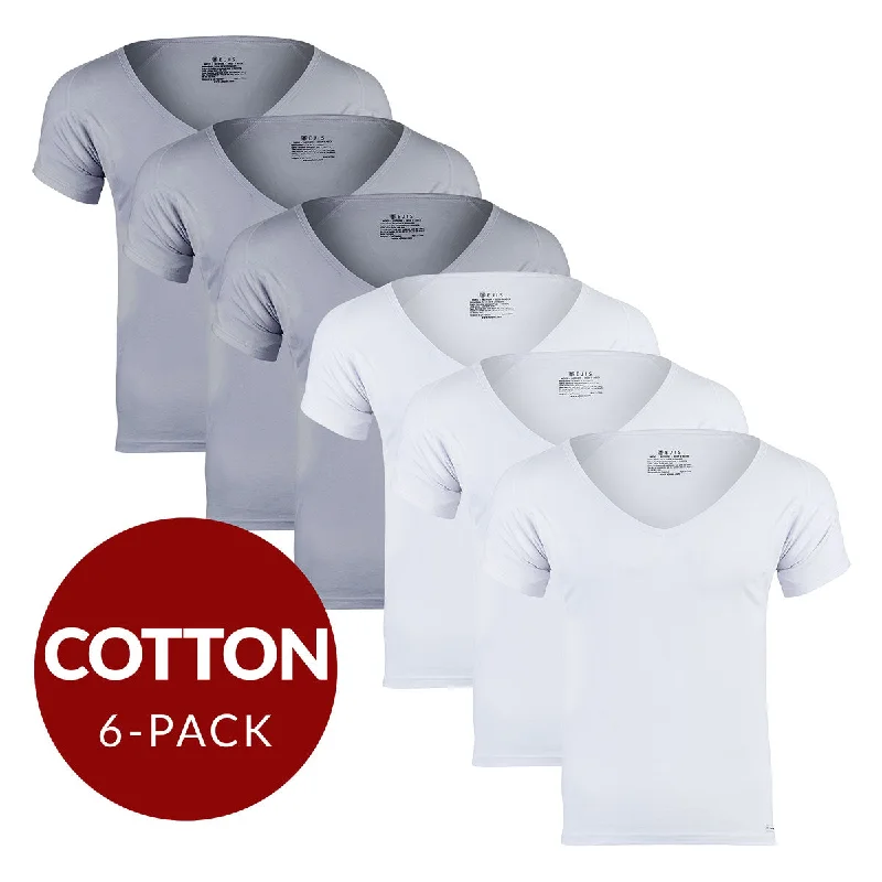 Final Markdown Deep V Cotton Sweat Proof Undershirt For Men - Mix 6-Pack (3x White, Grey) Final Markdown Deep V Cotton Sweat Proof Undershirt For Men - Mix 6-Pack (3x White, Grey)