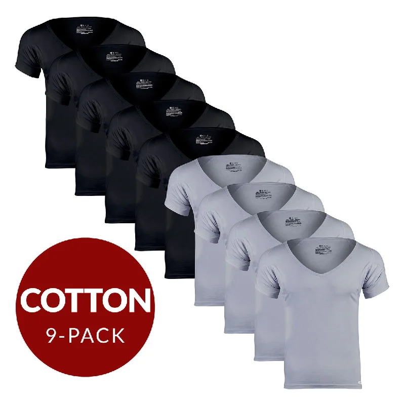Savings Bonanza Deep V Cotton Sweat Proof Undershirt For Men - Mix 9-Pack (5x Black, 4x Grey) Savings Bonanza Deep V Cotton Sweat Proof Undershirt For Men - Mix 9-Pack (5x Black, 4x Grey)