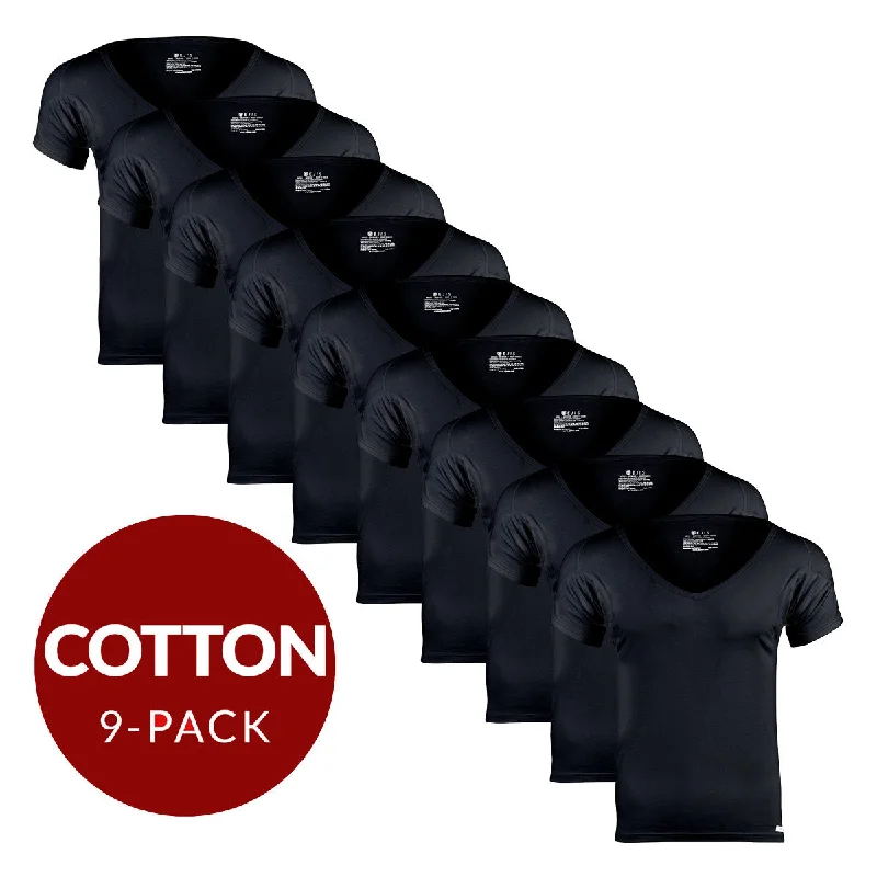 Crazy Deals Deep V Cotton Sweat Proof Undershirt For Men - Black 9-Pack