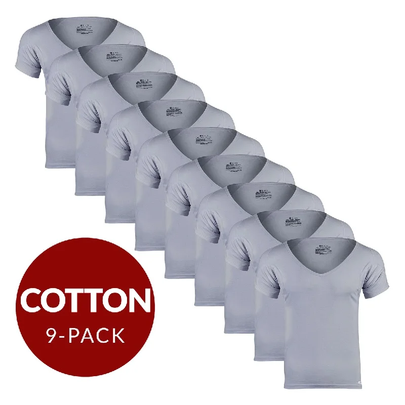 Bonus Savings Deep V Cotton Sweat Proof Undershirt For Men - Grey 9-Pack