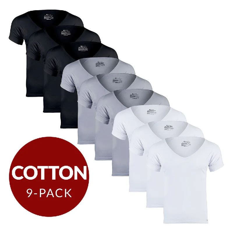 Bargain Prices Deep V Cotton Sweat Proof Undershirt For Men - Mix 9-Pack (3x White, Black, Grey) Bargain Prices Deep V Cotton Sweat Proof Undershirt For Men - Mix 9-Pack (3x White, Black, Grey)