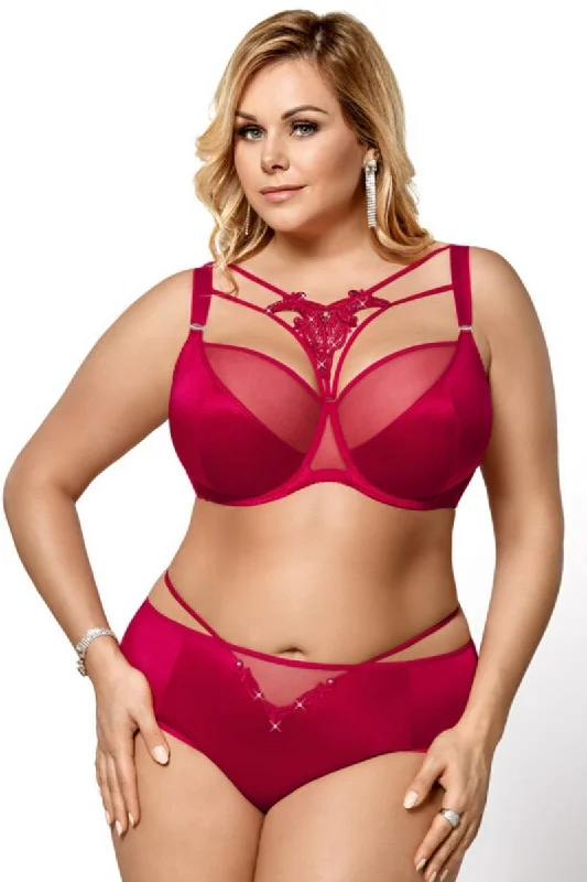 Weekend Savings Bonanza RED UNLINED LACE BRA MON CHERI UNDERWIRE SOFT