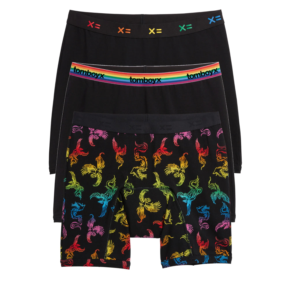 One-Day Only First Line Period 9" Boxer Briefs 3-Pack - Rainbow Phoenix