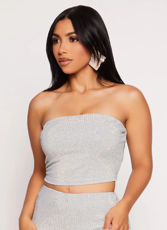 Today Only Studded Rhinestone Cropped Tube Top
