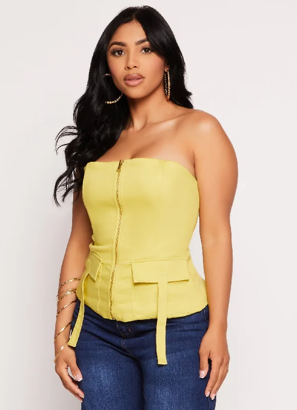 Deal Zone Haute Monde Cargo Pocket Zip Front Tube Top