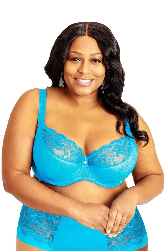 Major Savings TURQUOISE BLUE SHEER UNLINED LACE BRA MADISON UNDERWIRE SOFT