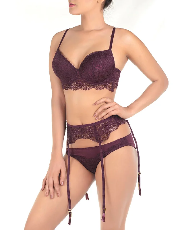 Limited Availability LACE PUSH UP BRA SET WITH GARTER BELT-FIG
