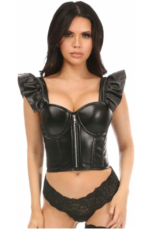 Must-Have Deals Lavish Black Faux Leather Bustier Top w/Ruffle Sleeves